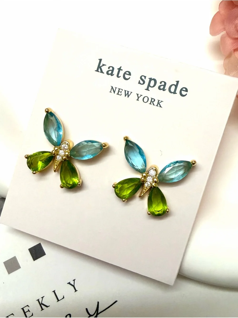 kate spade Blue and Green Crystal butterfly Earrings